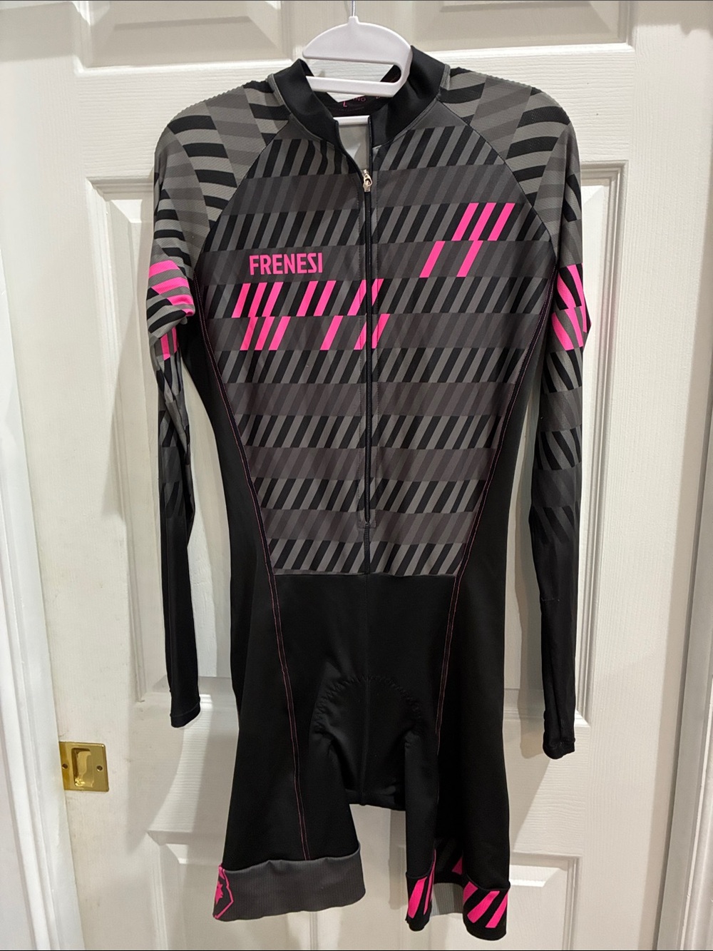 Cycling Suit, Women's Long Sleeve Racing Suit in Black and Pink Size large
